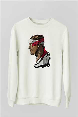 Allen Iverson Baskılı Beyaz Unisex Sweatshirt