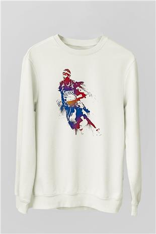 Allen Iverson Baskılı Beyaz Unisex Sweatshirt