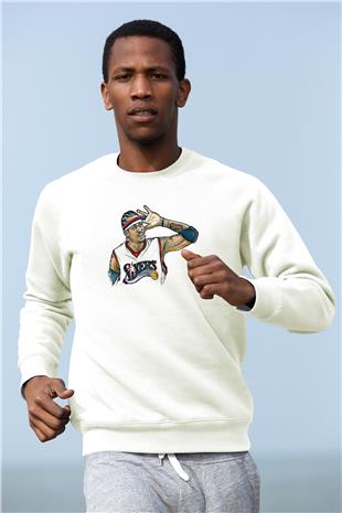 Allen Iverson Baskılı Beyaz Unisex Sweatshirt