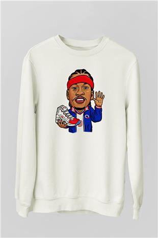 Allen Iverson Baskılı Beyaz Unisex Sweatshirt