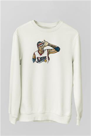 Allen Iverson Baskılı Beyaz Unisex Sweatshirt