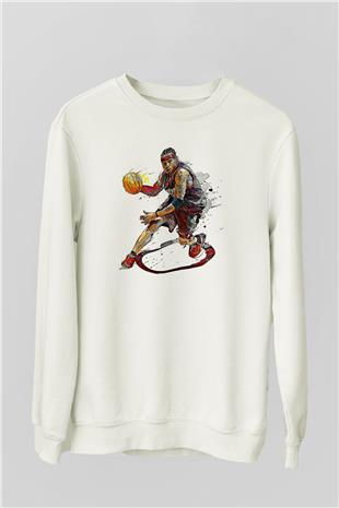Allen Iverson Baskılı Beyaz Unisex Sweatshirt