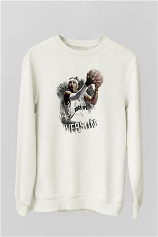 Allen Iverson Baskılı Beyaz Unisex Sweatshirt
