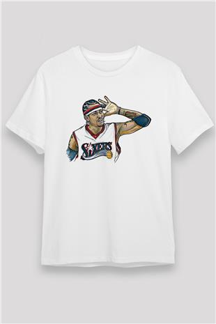 Allen Iverson Baskılı Unisex Beyaz Tişört - Tshirt