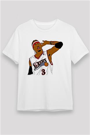 Allen Iverson Baskılı Unisex Beyaz Tişört - Tshirt