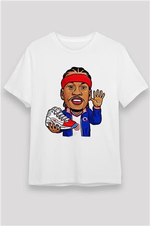 Allen Iverson Baskılı Unisex Beyaz Tişört - Tshirt