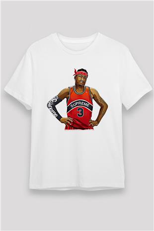 Allen Iverson Baskılı Unisex Beyaz Tişört - Tshirt