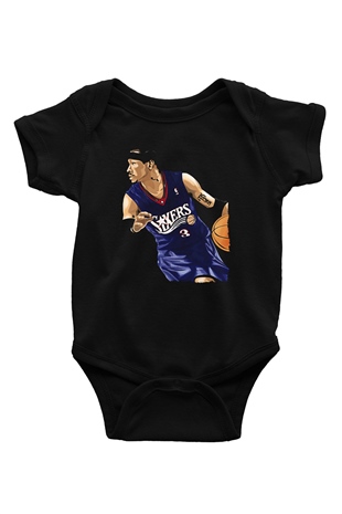 Allen Iverson Baskılı Unisex Siyah Bebek Body - Zıbın
