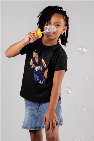 Allen Iverson Baskılı Unisex Siyah Çocuk Tişört - Tshirt