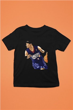 Allen Iverson Baskılı Unisex Siyah Çocuk Tişört - Tshirt