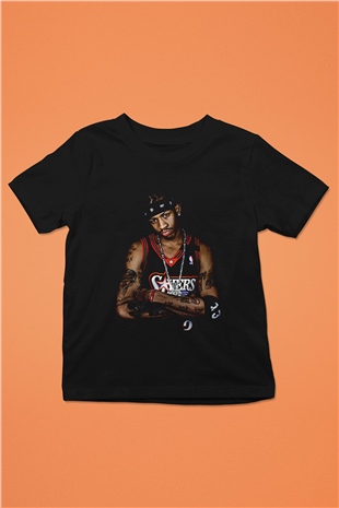 Allen Iverson Baskılı Unisex Siyah Çocuk Tişört - Tshirt