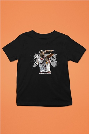 Allen Iverson Baskılı Unisex Siyah Çocuk Tişört - Tshirt