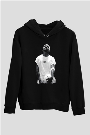 Allen Iverson Baskılı Unisex Siyah Kapüşonlu Sweatshirt