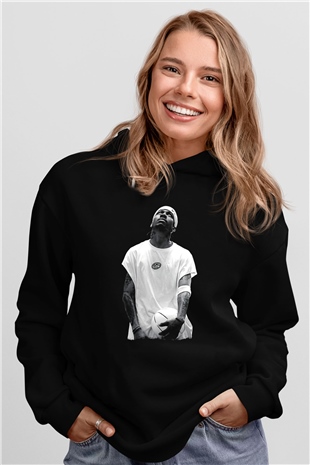 Allen Iverson Baskılı Unisex Siyah Kapüşonlu Sweatshirt