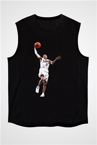 Allen Iverson Baskılı Unisex Siyah Kolsuz Tişört - Tshirt