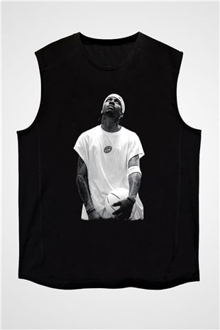 Allen Iverson Baskılı Unisex Siyah Kolsuz Tişört - Tshirt