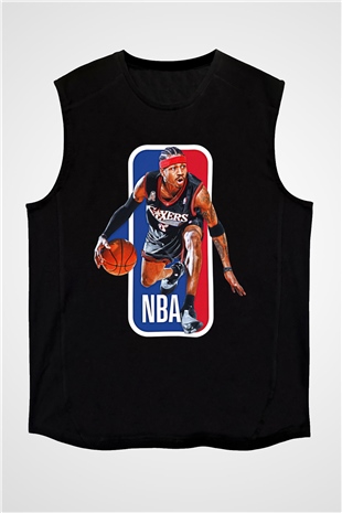 Allen Iverson Baskılı Unisex Siyah Kolsuz Tişört - Tshirt