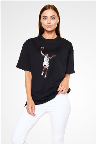 Allen Iverson Baskılı Unisex Siyah Oversize Tişört - Tshirt