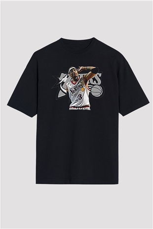 Allen Iverson Baskılı Unisex Siyah Oversize Tişört - Tshirt