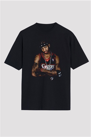 Allen Iverson Baskılı Unisex Siyah Oversize Tişört - Tshirt