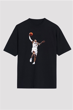 Allen Iverson Baskılı Unisex Siyah Oversize Tişört - Tshirt
