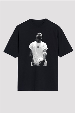 Allen Iverson Baskılı Unisex Siyah Oversize Tişört - Tshirt