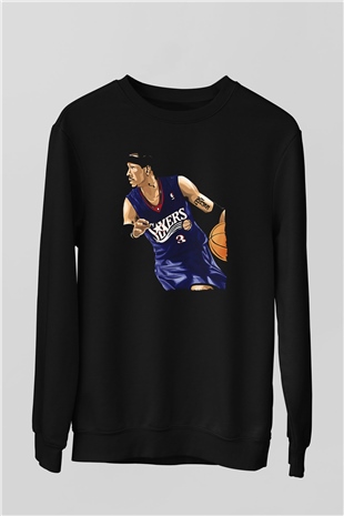 Allen Iverson Baskılı Unisex Siyah Sweatshirt