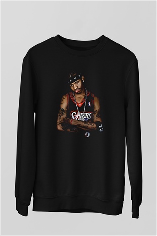 Allen Iverson Baskılı Unisex Siyah Sweatshirt