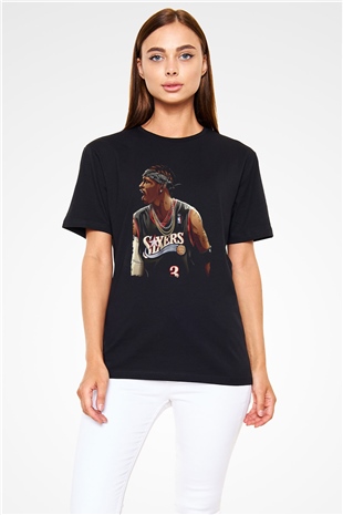 Allen Iverson Baskılı Unisex Siyah Tişört - Tshirt