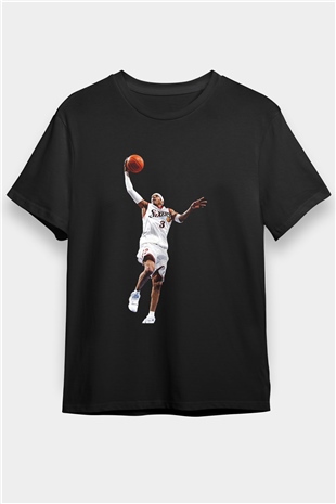 Allen Iverson Baskılı Unisex Siyah Tişört - Tshirt