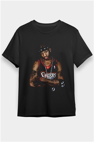 Allen Iverson Baskılı Unisex Siyah Tişört - Tshirt