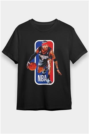 Allen Iverson Baskılı Unisex Siyah Tişört - Tshirt