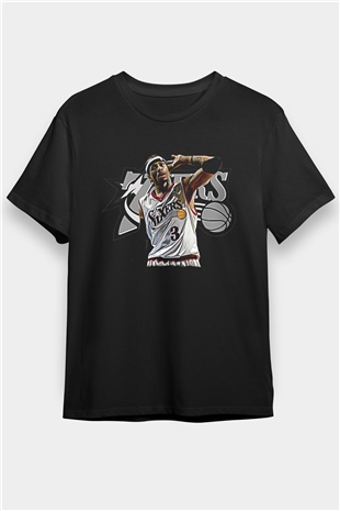 Allen Iverson Baskılı Unisex Siyah Tişört - Tshirt