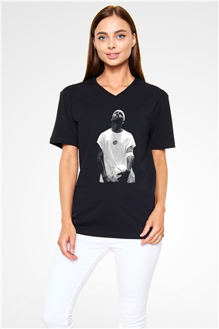 Allen Iverson Baskılı Unisex Siyah V Yaka Tişört - Tshirt