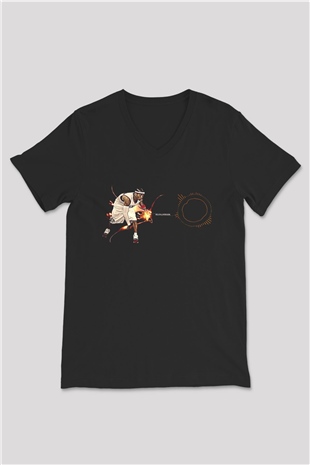 Allen Iverson Baskılı Unisex Siyah V Yaka Tişört - Tshirt