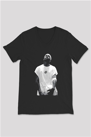 Allen Iverson Baskılı Unisex Siyah V Yaka Tişört - Tshirt