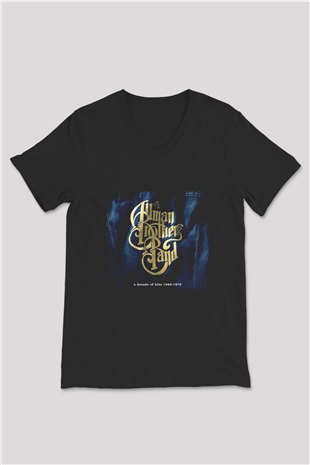 Allman Brothers Band Baskılı Unisex Siyah V Yaka Tişört