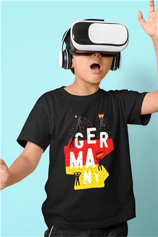 Almanya Baskılı Siyah Unisex Çocuk Tişört