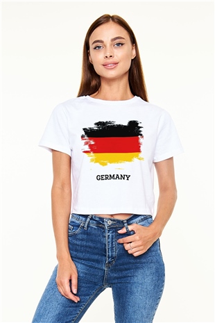 Almanya Beyaz Croptop Tişört