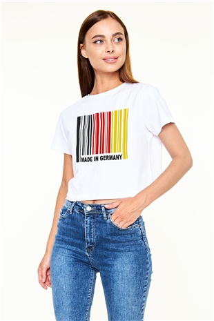 Almanya Beyaz Croptop Tişört