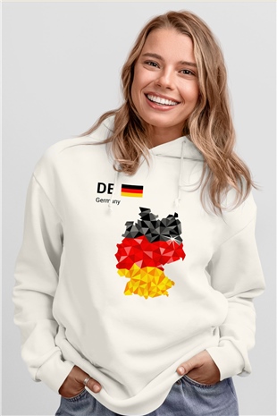 Almanya Beyaz Unisex Kapşonlu Sweatshirt