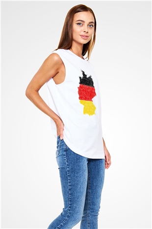 Almanya Beyaz Unisex Kolsuz Tişört