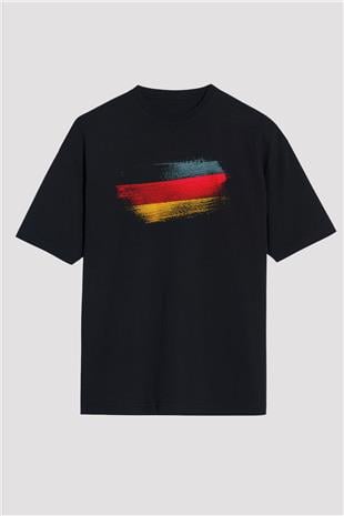 Almanya - Germany Bayrağı Baskılı Unisex Siyah Oversize Tişört