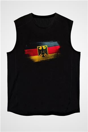 Almanya - Germany Bayrağı Baskılı Unisex Siyah Kolsuz Tişört