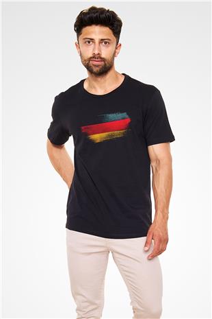 Almanya - Germany Bayrağı Baskılı Unisex Siyah Tişört