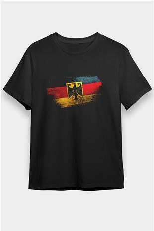 Almanya - Germany Bayrağı Baskılı Unisex Siyah Tişört