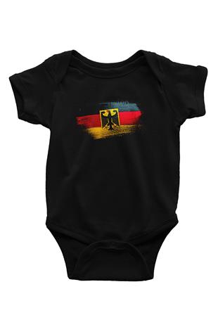 Almanya - Germany Bayrağı Baskılı Unisex Siyah Bebek Body - Zıbın