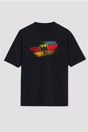Almanya - Germany Bayrağı Baskılı Unisex Siyah Oversize Tişört