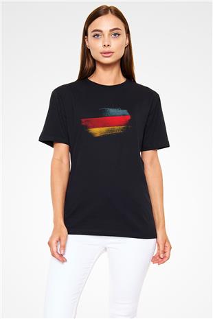 Almanya - Germany Bayrağı Baskılı Unisex Siyah Tişört