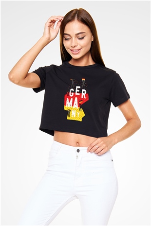 Almanya Siyah Crop Top Tişört